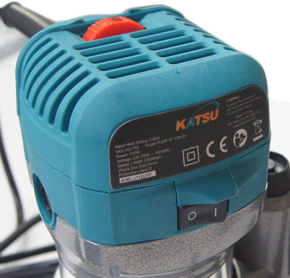 KATSU Electric Hand Holz Oberfräse Kantenfräse Set 220V 710W mit 3 Basen + 3 Spannzangen 6mm, 8mm un