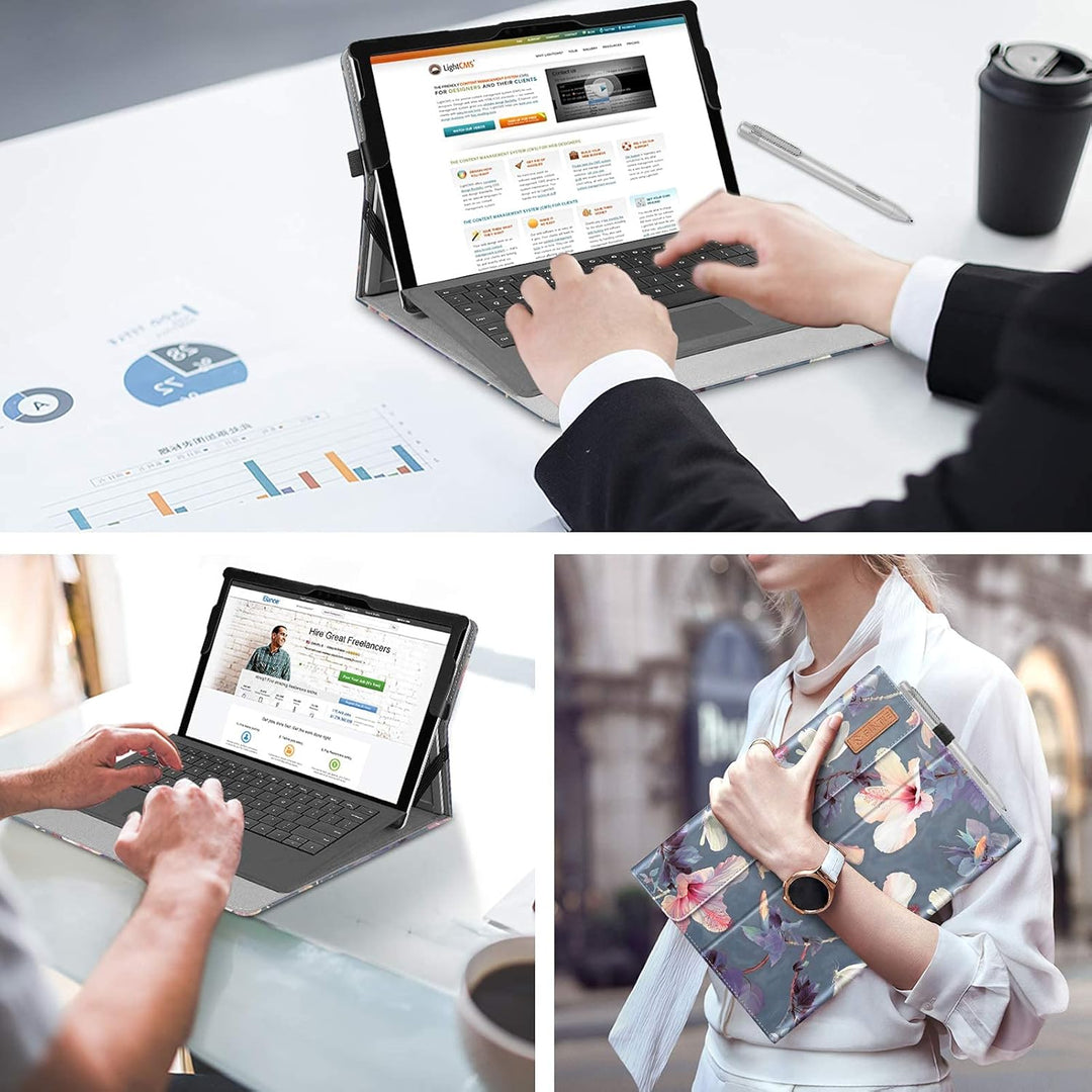 Fintie Hülle für Microsoft Surface Pro 7+ / 7/6 / 5/4 / 3 - Multi-Sichtwinkel Kunstleder Tasche Schu