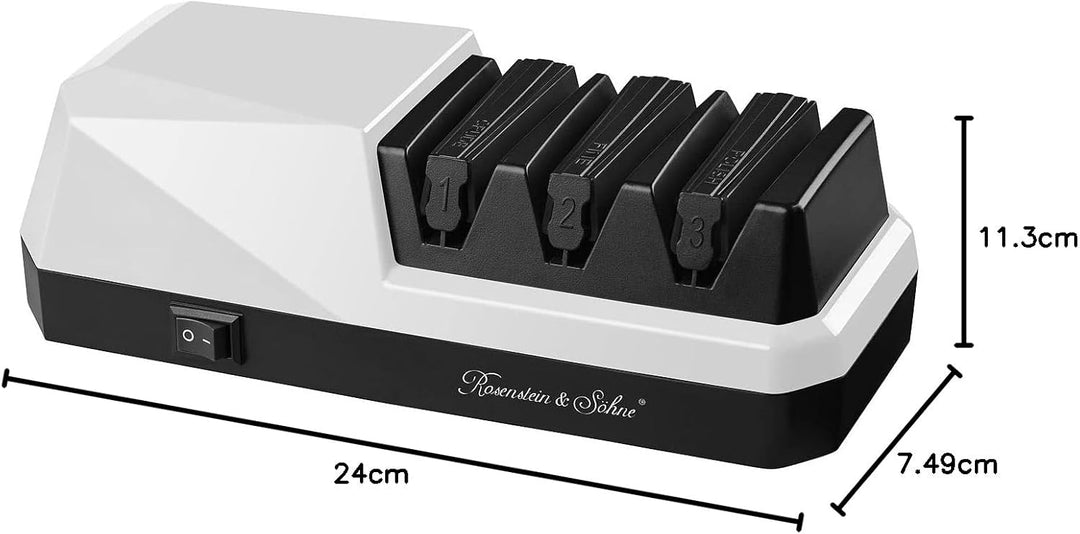 Rosenstein & Söhne Schleifstein: Elektrischer Diamant- & Keramik-Messerschärfer mit 3 Stufen, 20 W (