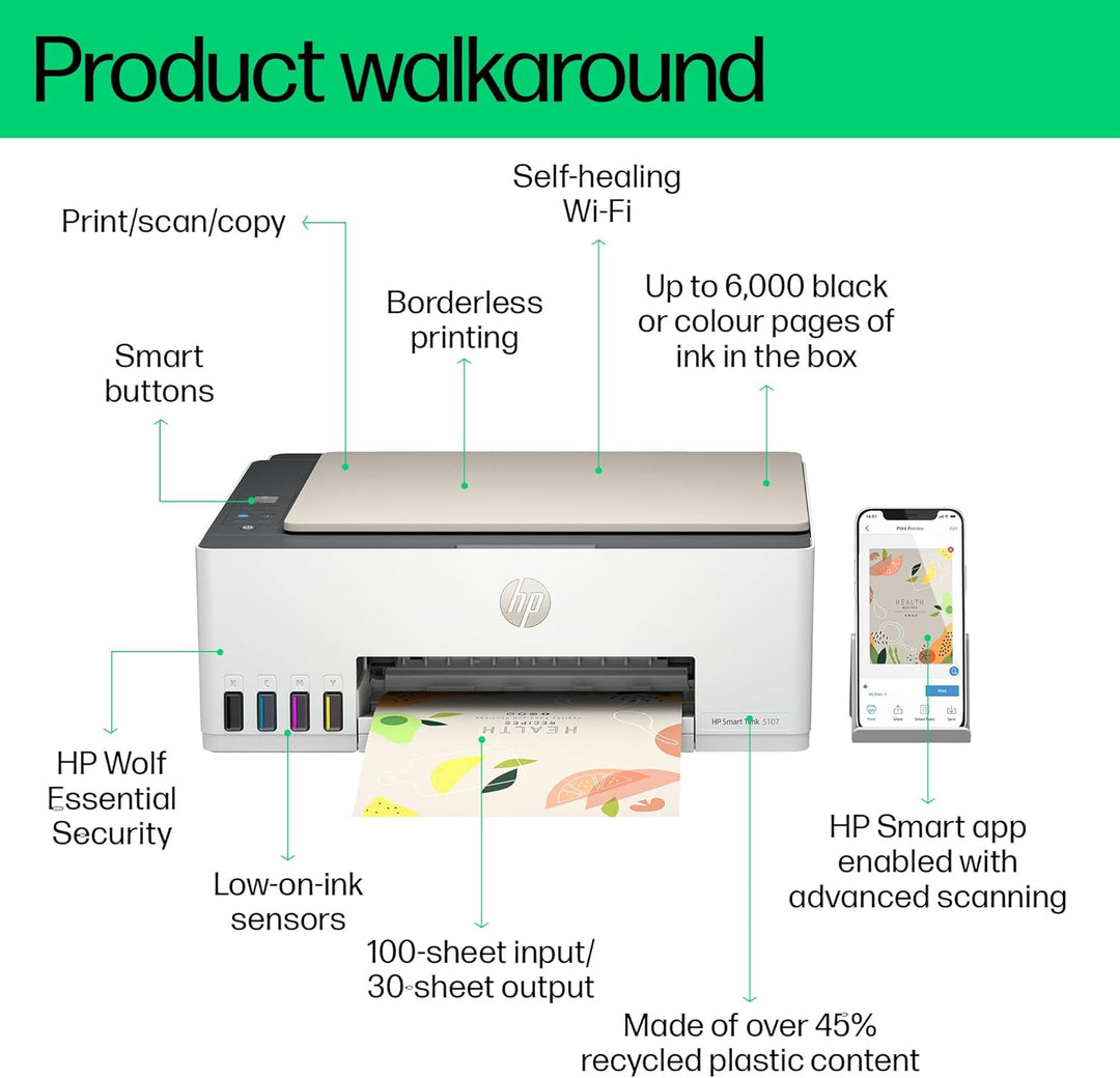 HP Smart Tank 5107 All-In-One Printer, Color, Printer for, 5D1B1A#BHC