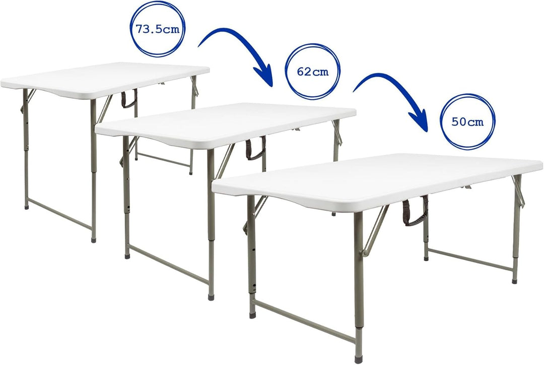 Harbour Housewares 1x Weiss 120cm (4ft) Höhenverstellbar Klappbarer Tisch aus Plastik - Schwerlast F