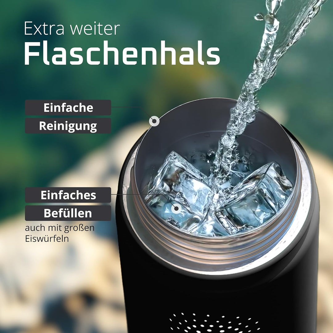 Trinkflasche Edelstahl ACTIVE FLASK + Strohhalm (3 Deckel) BPA-frei, Auslaufsicher, Kohlensäure geei