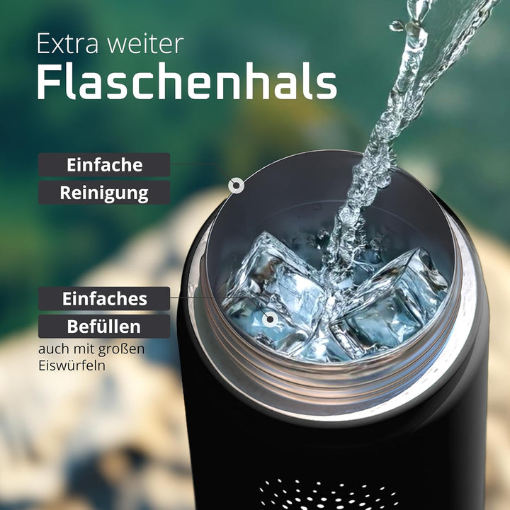 Trinkflasche Edelstahl ACTIVE FLASK + Strohhalm (3 Deckel) BPA-frei, Auslaufsicher, Kohlensäure geei