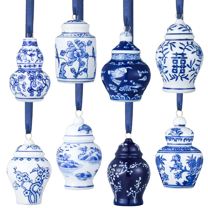 8 Stück Weihnachten Mini Ginger Jar Ornamente Chinoiserie Porzellan Hängende Ornamente Keramik Weihn