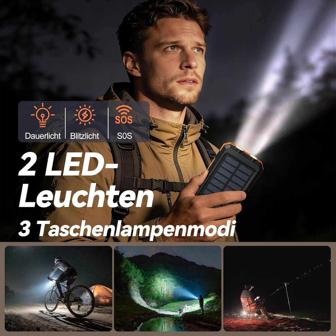 Vikeri Solar Powerbank 26800mAh, Tragbares Solarladegerät | Wasserdichtes USB C Externer Akku mit 4