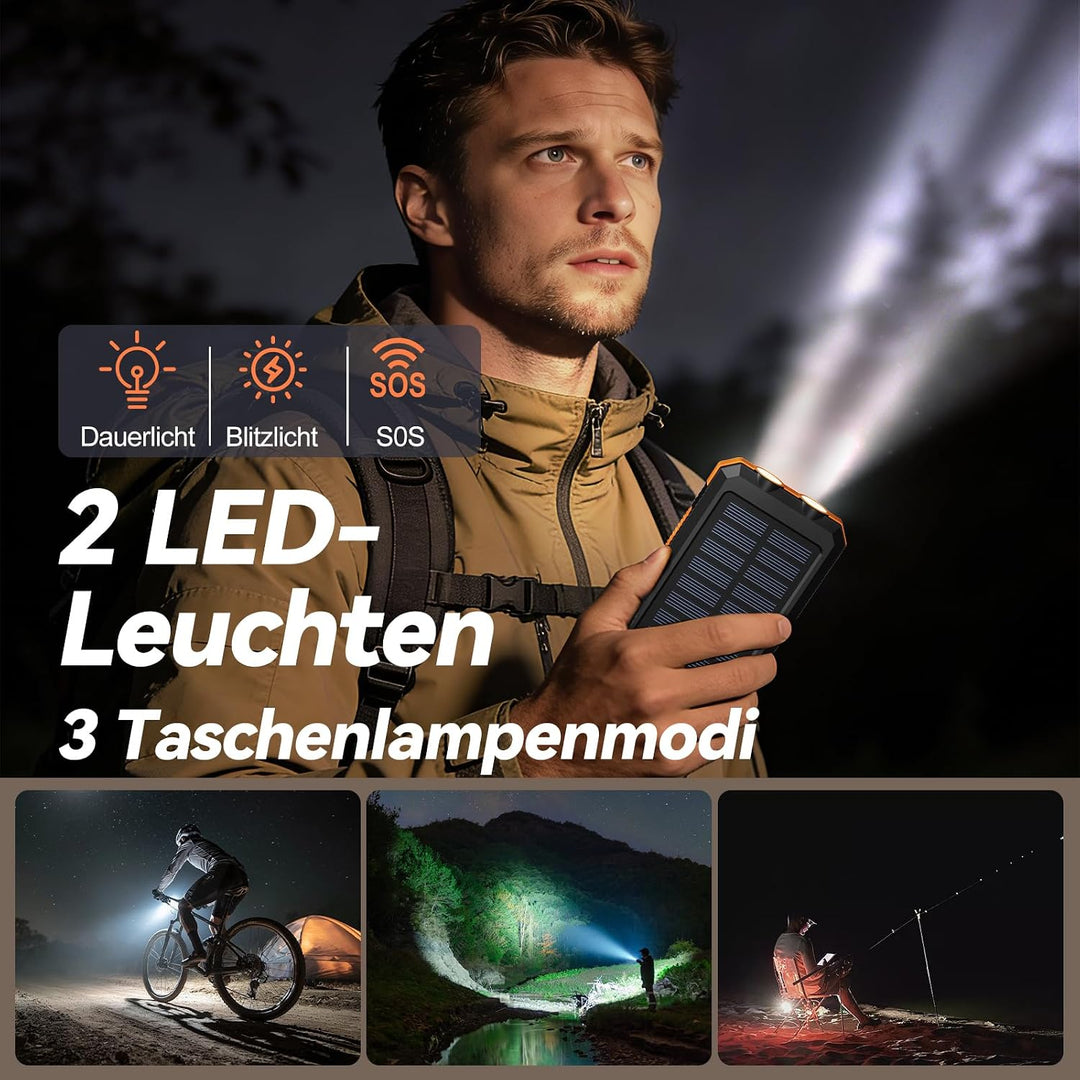 Vikeri Solar Powerbank 26800mAh, Tragbares Solarladegerät | Wasserdichtes USB C Externer Akku mit 4