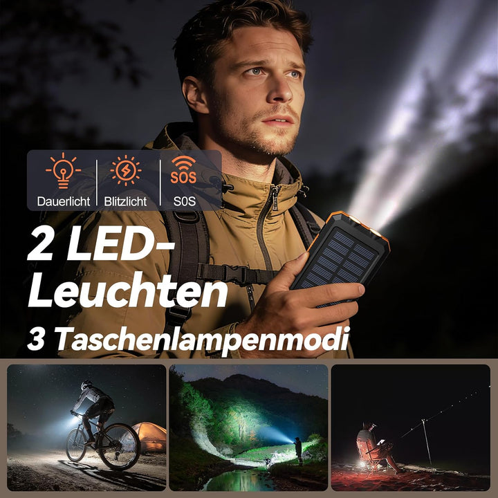 Vikeri Solar Powerbank 26800mAh, Tragbares Solarladegerät | Wasserdichtes USB C Externer Akku mit 4