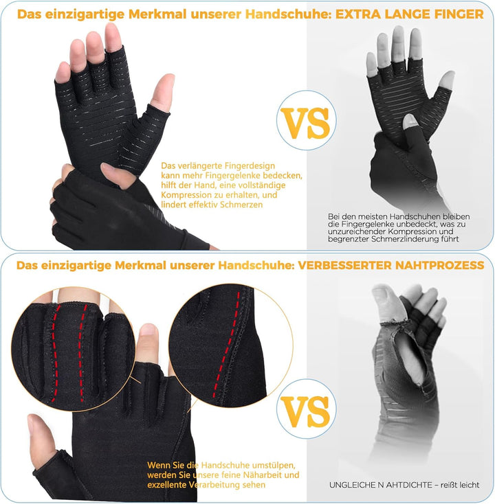 Donfri 2 Paare Kupfer Arthrose Handschuhe Fingerlose Arthritis Kompressionshandschuhe fr Wrme Hnde S