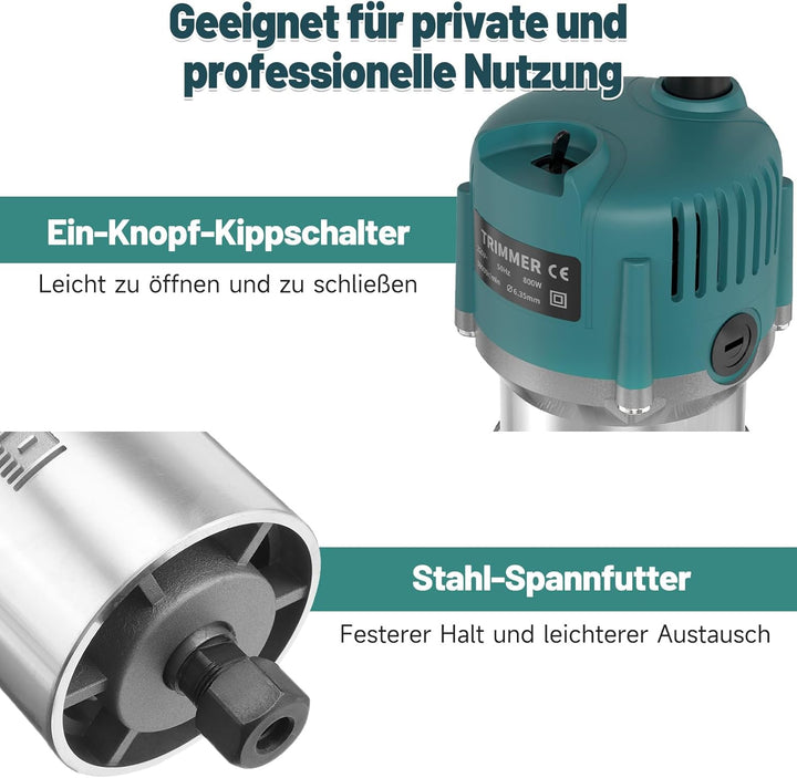 Yofuly 800W Oberfräse Holzfräse, 220V Einhandfräse Oberfräsen Trimmer 30000r/min 6.35mm Spannzangen
