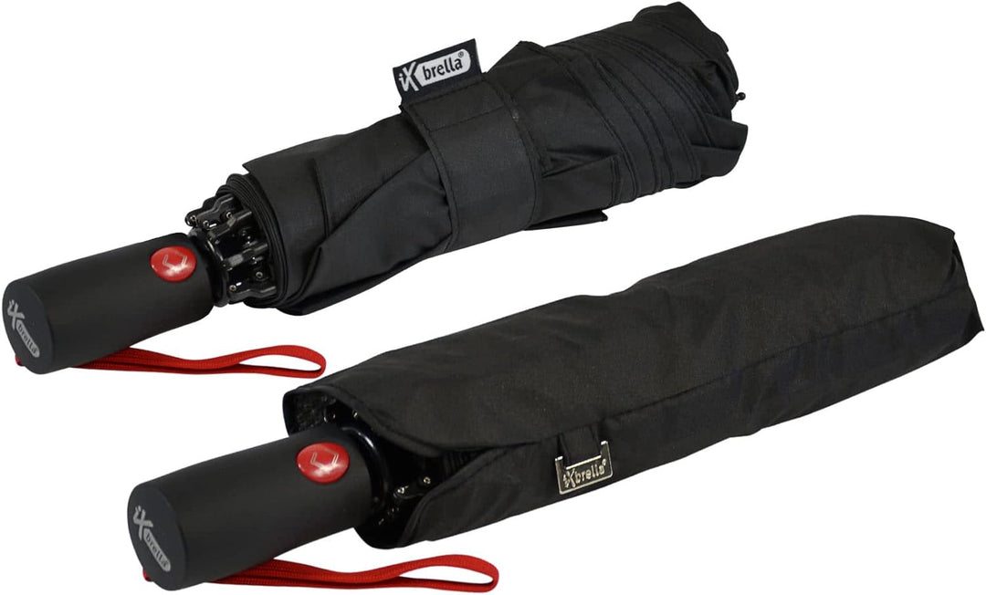 iX-brella Reverse umgekehrt öffnender Fiberglas-Taschenschirm mit farbigen Speichen - schwarz-rot, S