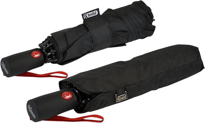 iX-brella Reverse umgekehrt öffnender Fiberglas-Taschenschirm mit farbigen Speichen - schwarz-rot, S