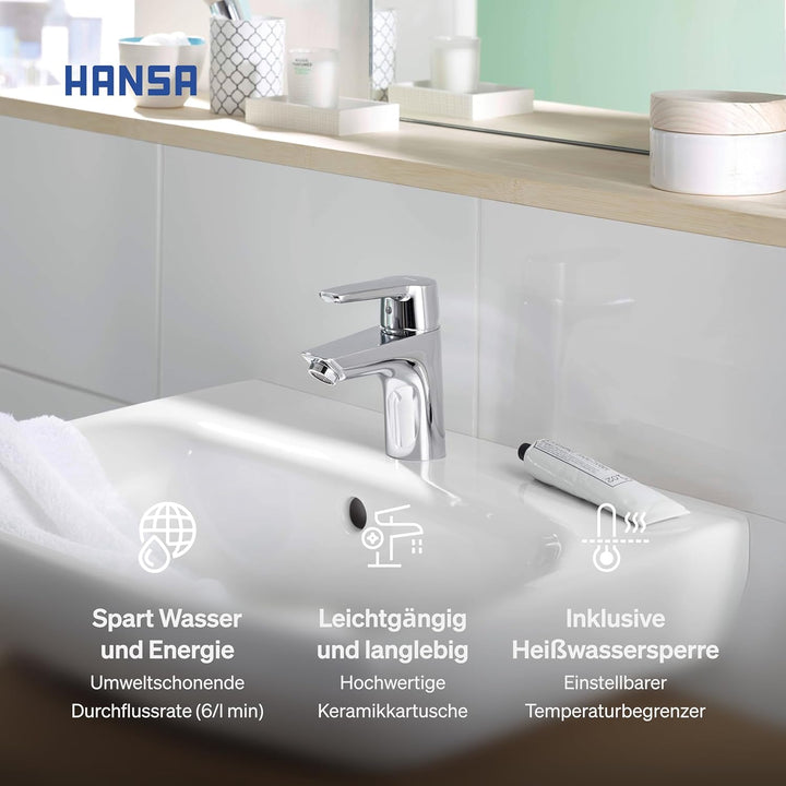 Hansa 51402293 Einhebelmischer/Waschtischbatterie HANSAPOLO DN15 | + Ablaufgarnitur und Zugbetätigun