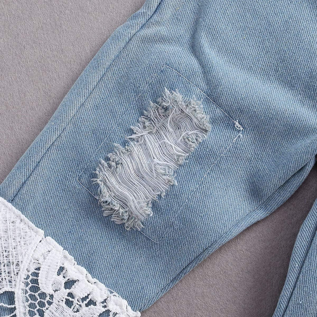 Kleinkind Kleinkind Baby Mädchen Kleidung Bestickte Spitze Strampler Zerrissene Jeans Denim Hosen Ou