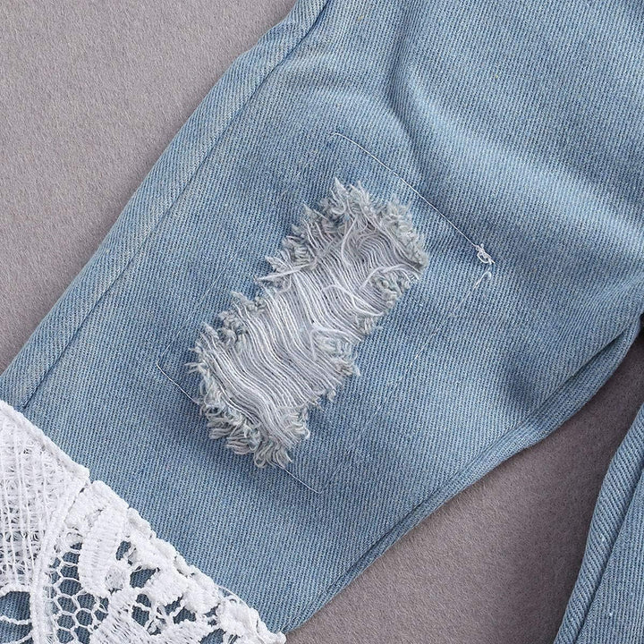 Kleinkind Kleinkind Baby Mädchen Kleidung Bestickte Spitze Strampler Zerrissene Jeans Denim Hosen Ou