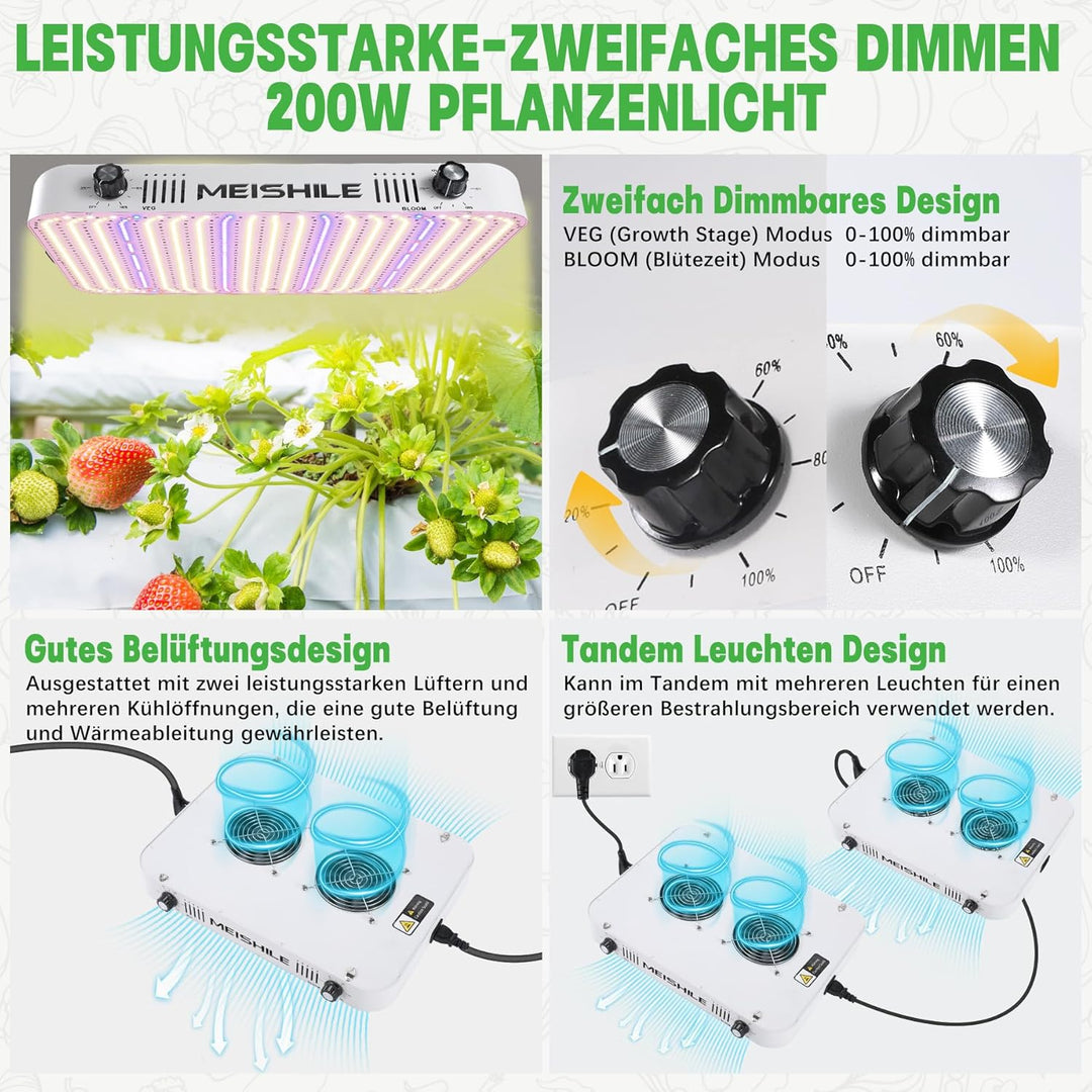 Growzelt Komplettset, 200W LED Grow Lampe Vollspektrum, Growzelt Indoor, Komplettes Hydroponics 600D