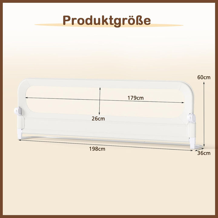 COSTWAY Bettgitter klappbar, 200 x 60 cm Bettschutzgitter mit abnehmbarem Oxford-Bezug, U-förmigem G