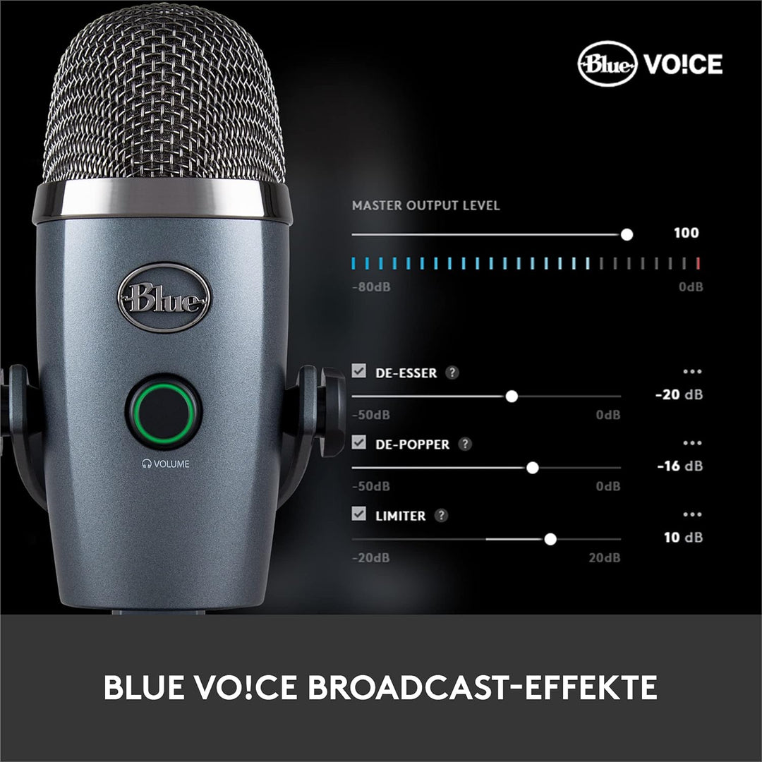 Blue Microphones Yeti Nano Premium USB-Kondensatormikrofon, Mit Blue VO!CE Vocal Effekten, Kompakte