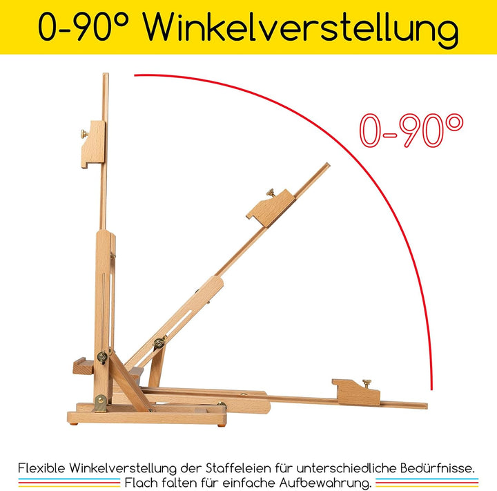 MEEDEN Kleine Tischstaffelei Holz mit H-Rahmen: Verstellbare Staffelei Tisch aus Deutsche Buchenholz