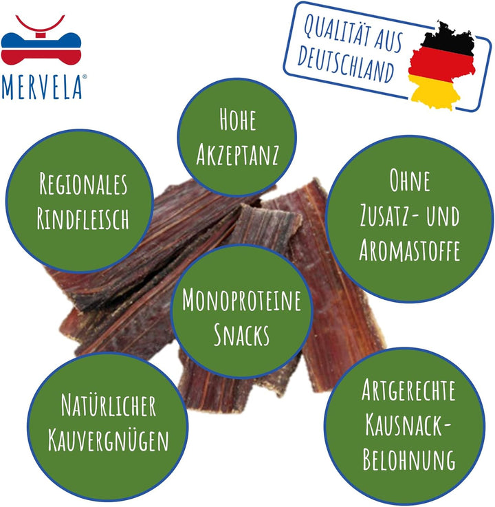 MERVELA® Rinderdörrfleisch für Hunde | Natürliches Trockenfleisch | 100% Rind aus Deutscher Herstell