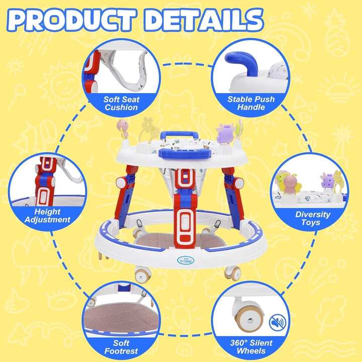 Lauflernhilfe Babywalker 5in1 mit Musikspielzeug, Fussstütze, 360-Grad-Stummschaltung, 6 Räder, 360°