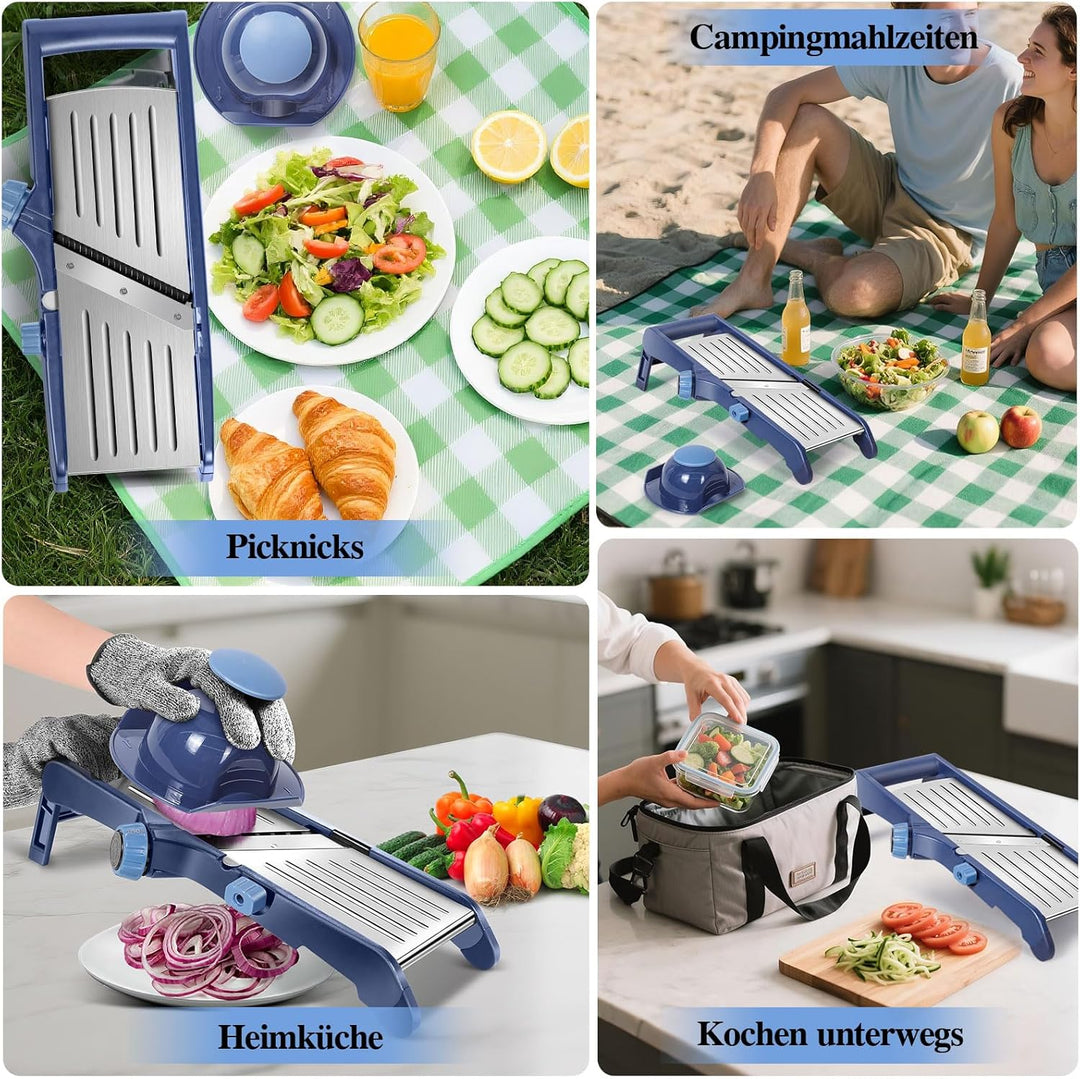 MASTERTOP Mandoline Gemüsehobel, 10 In1 Verstellbar Gemüseschneider Gurkenhobel für Kartoffelchip, Z
