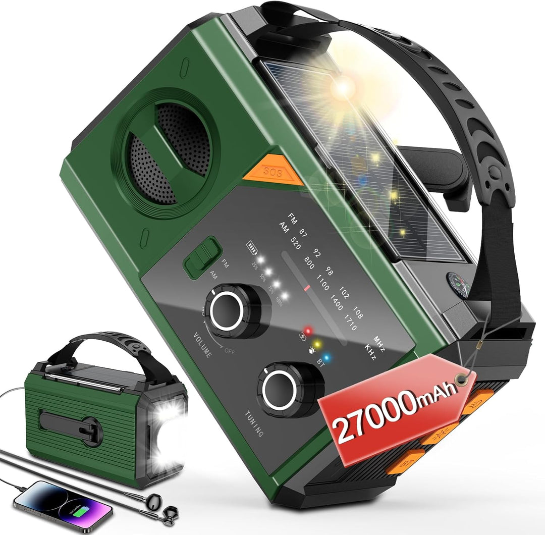 Wholede 30000mAh Kurbelradio mit Bluetooth, Solar Radio mit Handyladefunktion, AM/FM Tragbar Notfall