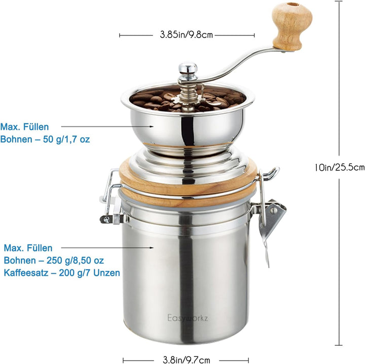 Easyworkz Manuelle Kaffeemühle, mit einstellbarer Einstellung, Hand Edelstahl Kaffeebohnenmühle Werk