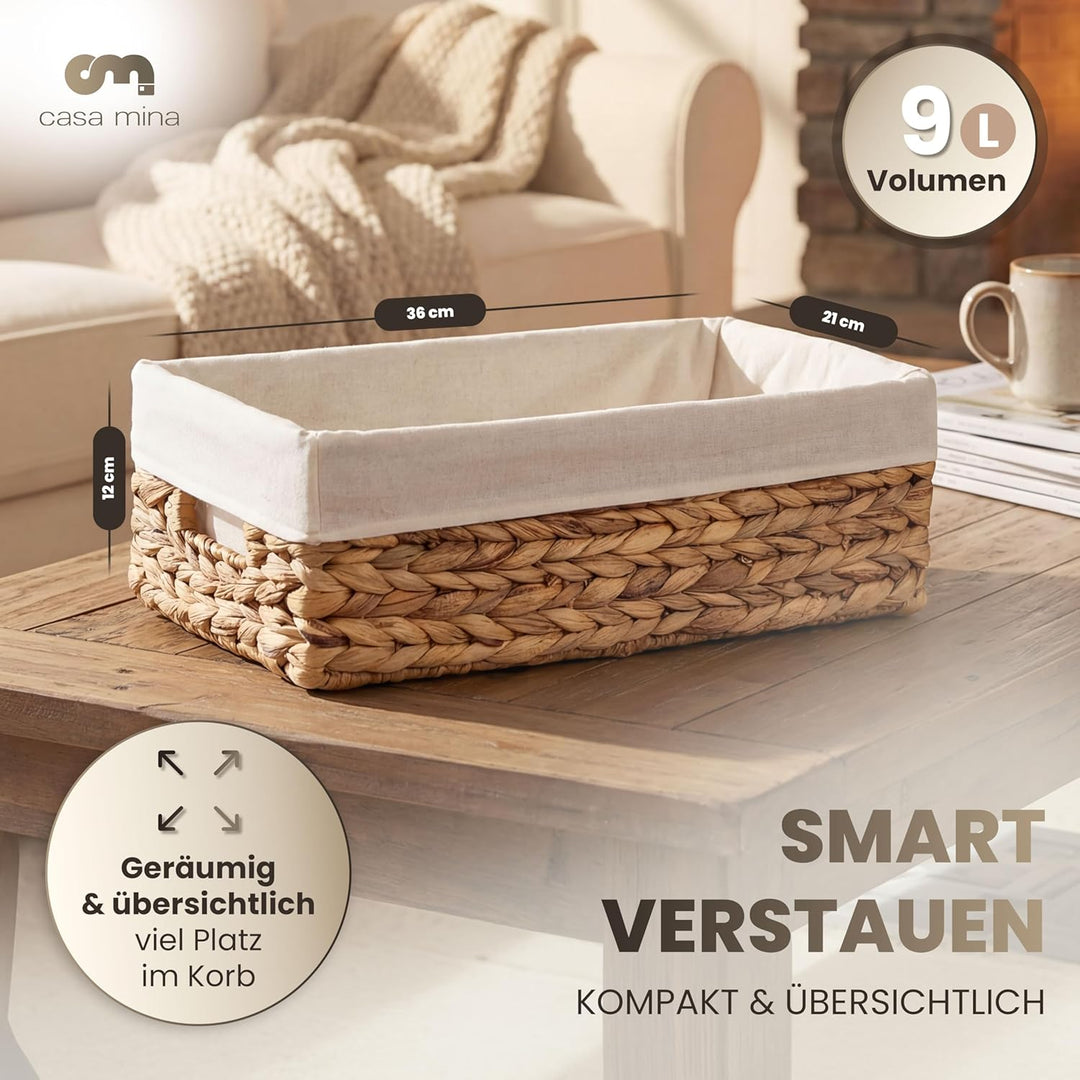 Casa Mina Korb Aufbewahrungskorb Bad L36xW21xH12cm 100% natürlich aus Wasserhyazinthe I Robuste Spie