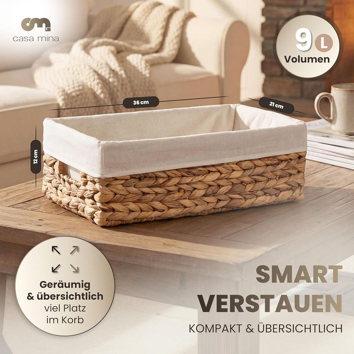 Casa Mina Korb Aufbewahrungskorb Bad L36xW21xH12cm 100% natürlich aus Wasserhyazinthe I Robuste Spie