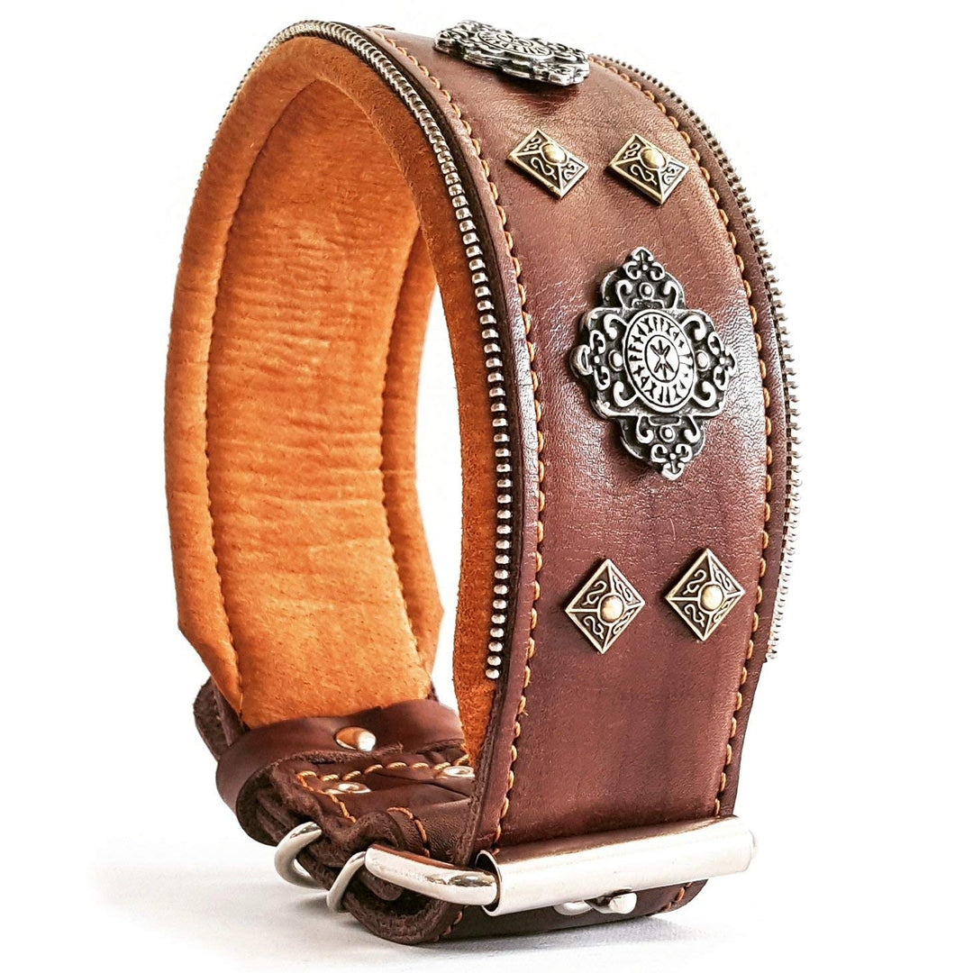 Bestia™ "Aztec Echtleder Hundehalsband für grosse Hunde. 100% Leder. Weich gepolstert. 6,3 cm breit.