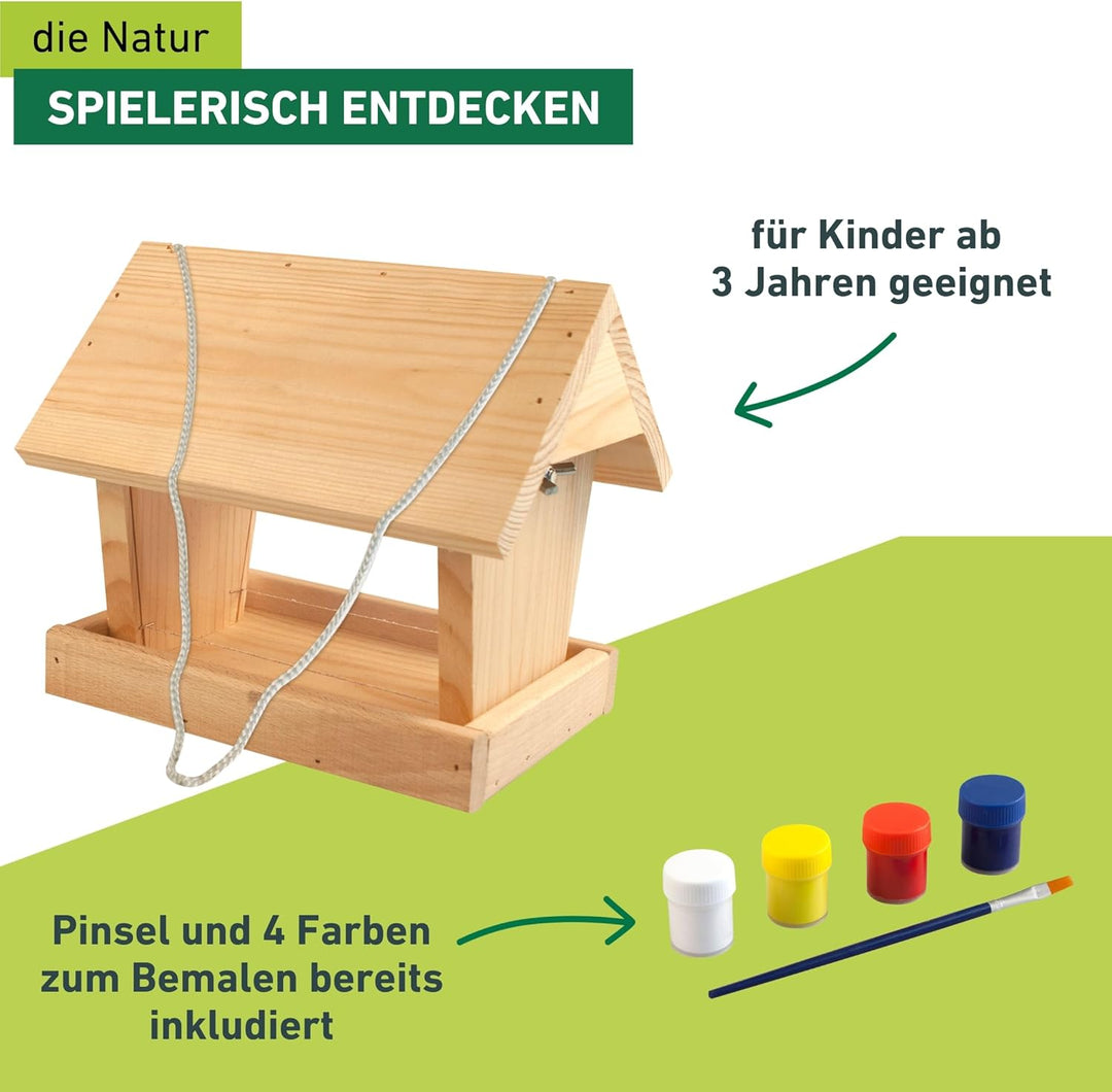 Windhager Vogelfuttersilo-Bausatz Woodpecker, Vogelhaus Futterstation, inklusive Farbset zum Bemalen