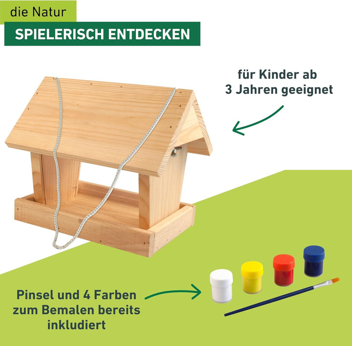 Windhager Vogelfuttersilo-Bausatz Woodpecker, Vogelhaus Futterstation, inklusive Farbset zum Bemalen