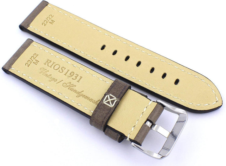 Sulla RIOS 1931 22mm Kalbsleder Vintage Pilot Deutsch Handarbeit Uhrenarmband mit Nieten grau NT