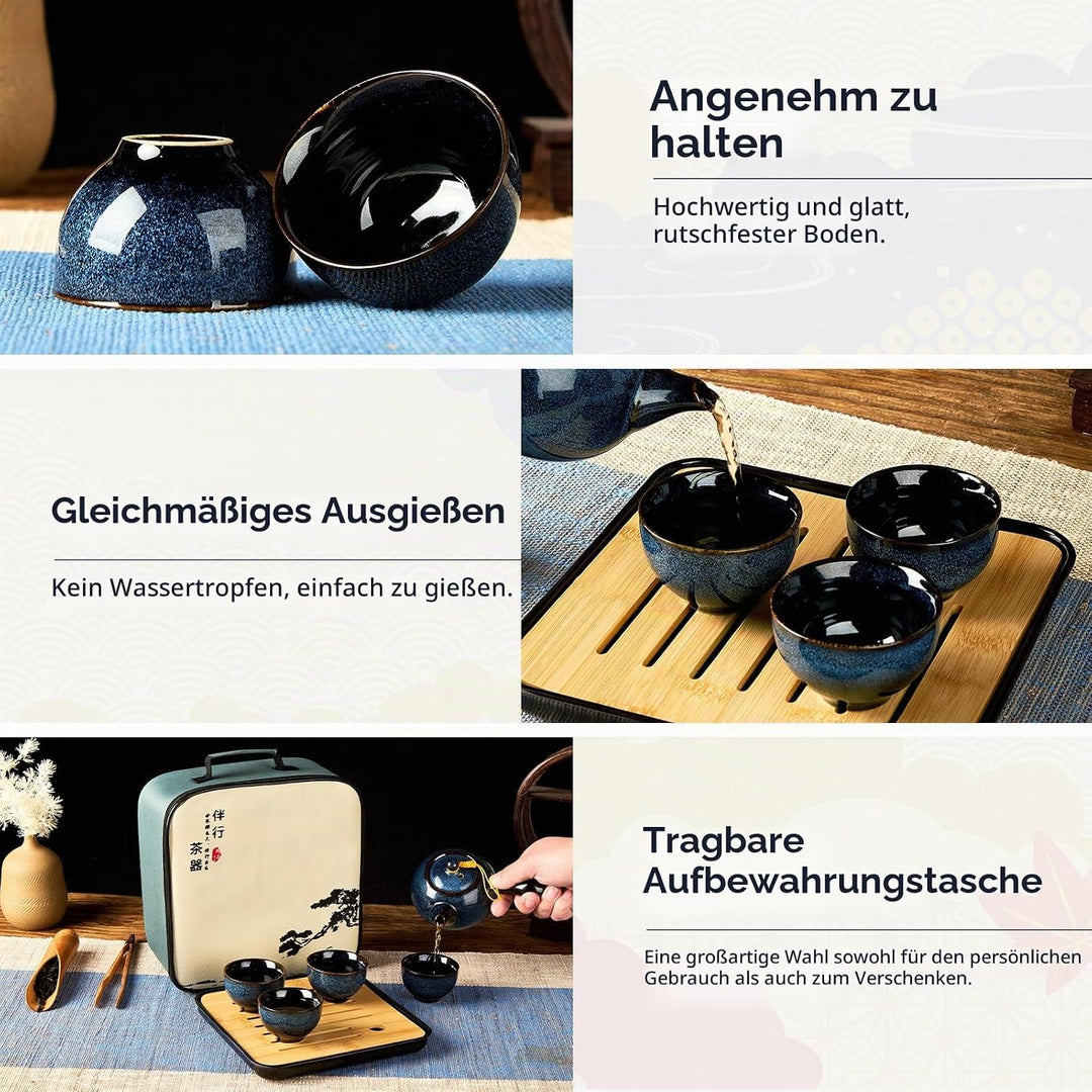 DUJUST Chinesische Gongfu-Teeset, glasierte Porzellan-Set mit 1 Teekanne, 4 Tassen &amp; 1 Teetablett, t