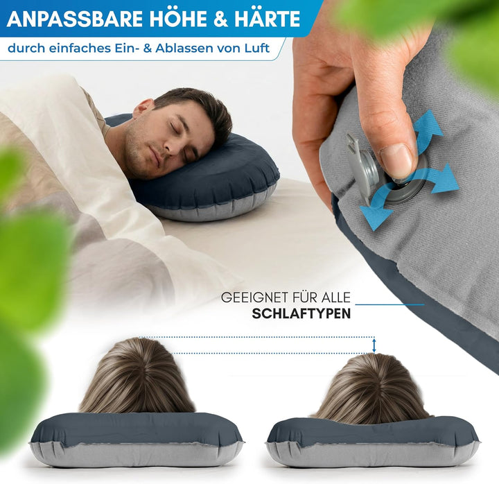 NORDMUT® Campingkissen aufblasbar [SoftSleep+] Komfortables Kissen Ultraleicht mit kleinem Packmass