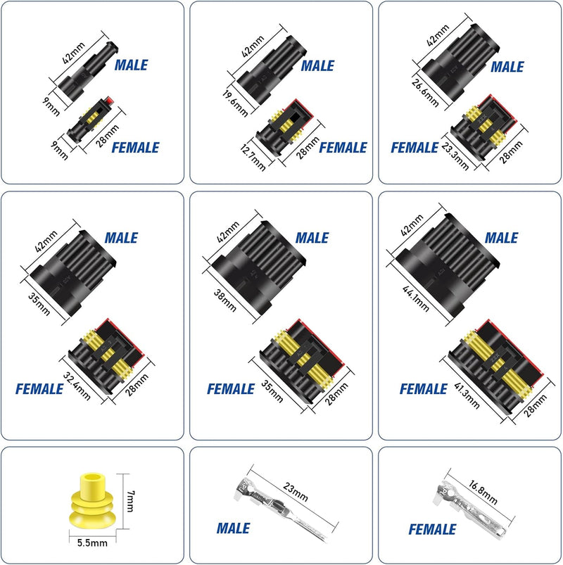 Easyhomie 708 Stück Wasserdichte KFZ Kabel Steckverbinder, 1/2/3/4/5/6 Polig Stecker, Schnellverbind