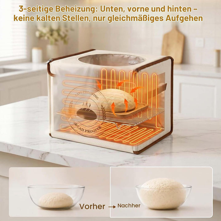 MQFORU Faltbare Gärbox mit 21–50°C Temperaturregelung &amp; 24h-Timer, Teiggärbox mit Metallregal Hygrom
