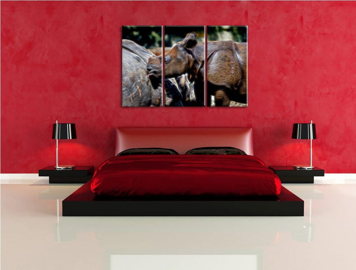junges Nashorn NewArt 3-Teiler Leinwandbild 120x80 Bild auf Leinwand, XXL riesige Bilder fertig gera