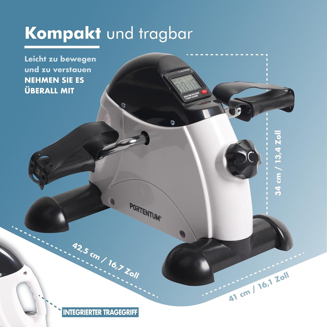 PORTENTUM Pedaltrainer für Senioren mit LCD-Display 6 Funktionen – Beintrainer im Sitzen kompakt mit