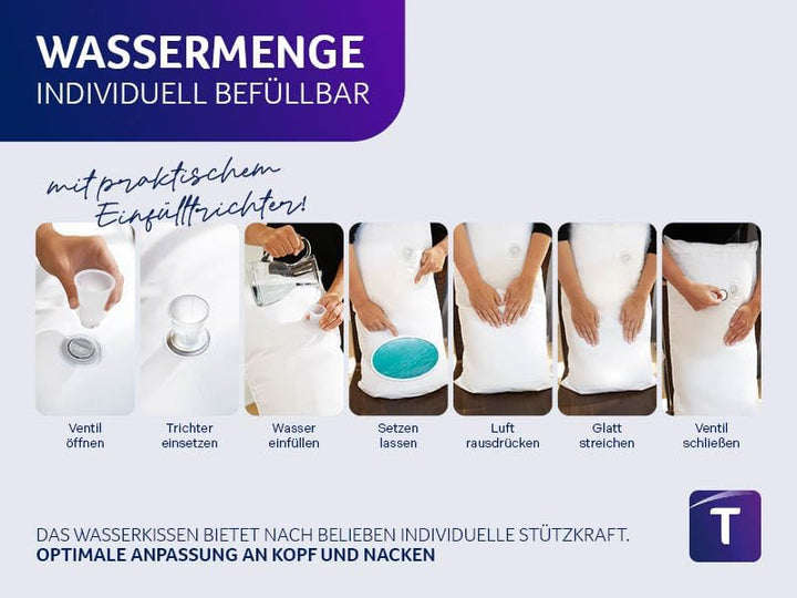 Traumnacht orthopädisches Wasserkissen mit anpassbarer Füllmenge, Bezug aus 100% Baumwolle, 40 x 80