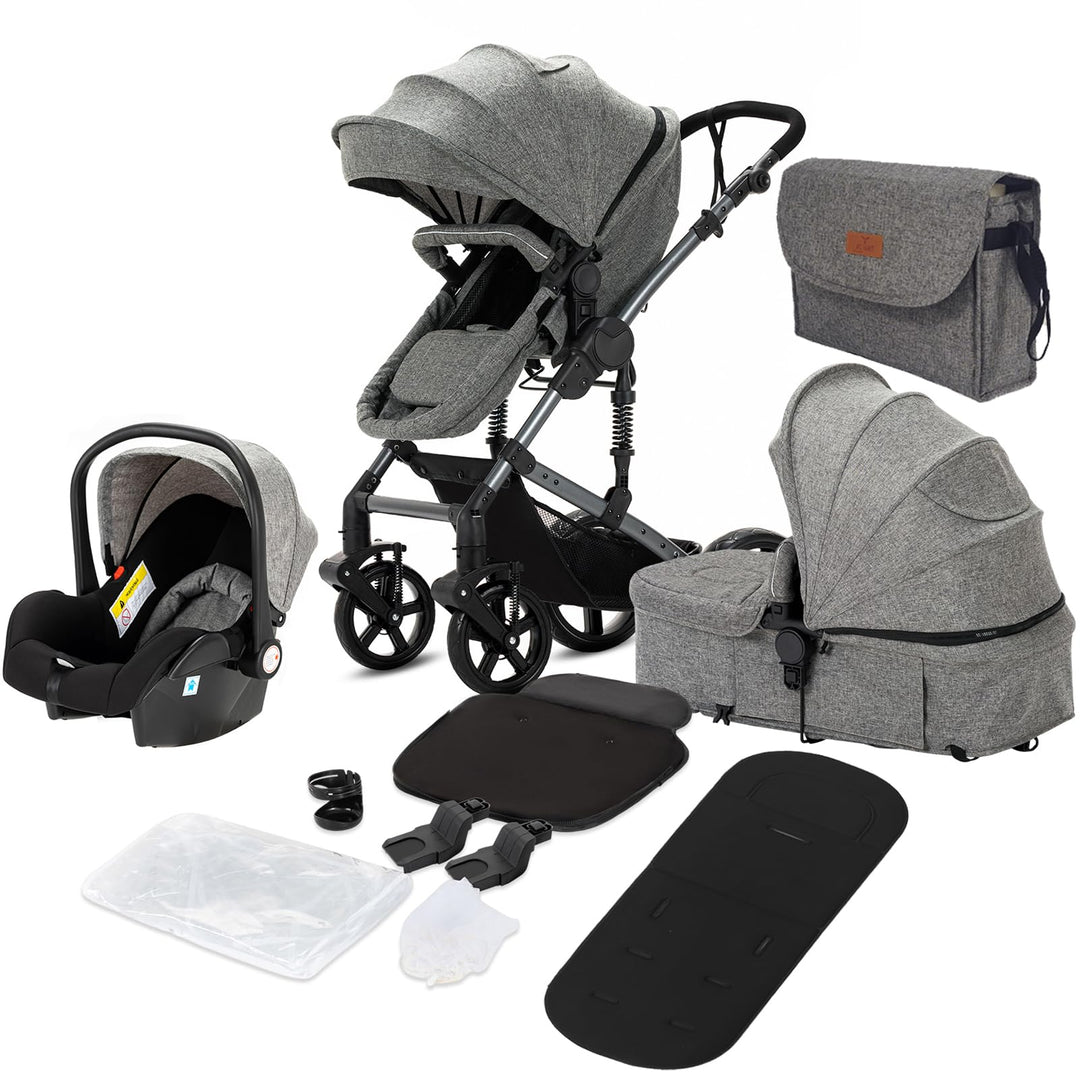 NADDLILY Kinderwagen 3 in 1, Buggy mit Umkehrbarem Zwei-Wege-Schub, Kinderwagen mit Faltbarem Tragba