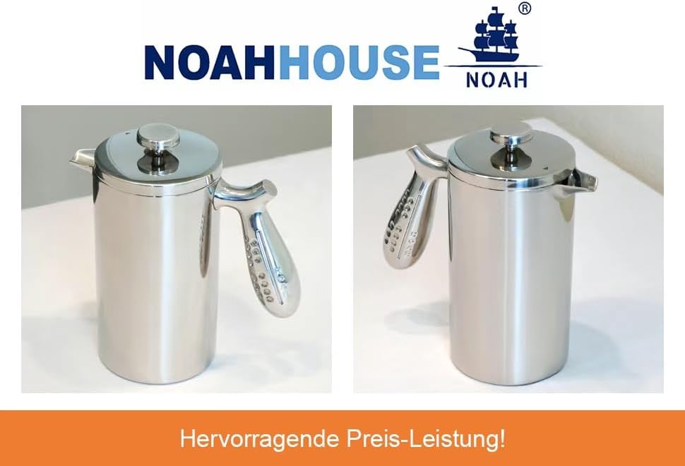NOAH French Press doppelwandig mit ergonomischem Griff I Edelstahl Kaffeebereiter I French Press für