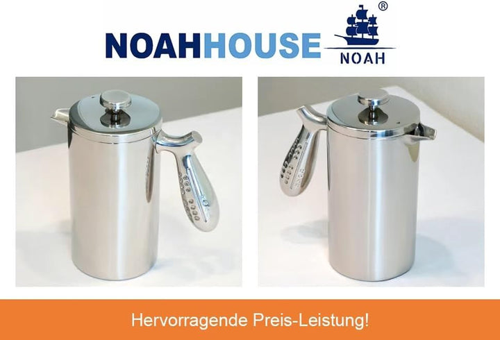 NOAH French Press doppelwandig mit ergonomischem Griff I Edelstahl Kaffeebereiter I French Press für