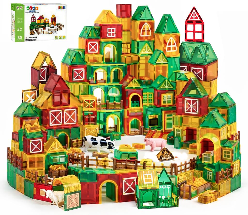 Olvy Magnetische Bausteine Montessori Spielzeug - 80 Magnetic Tiles Kinder - Magnetisches Konstrukti