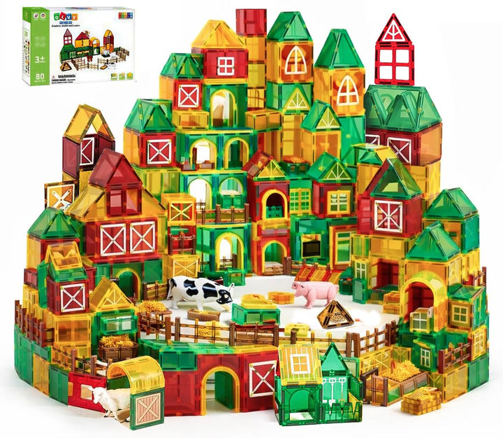 Olvy Magnetische Bausteine Montessori Spielzeug - 80 Magnetic Tiles Kinder - Magnetisches Konstrukti