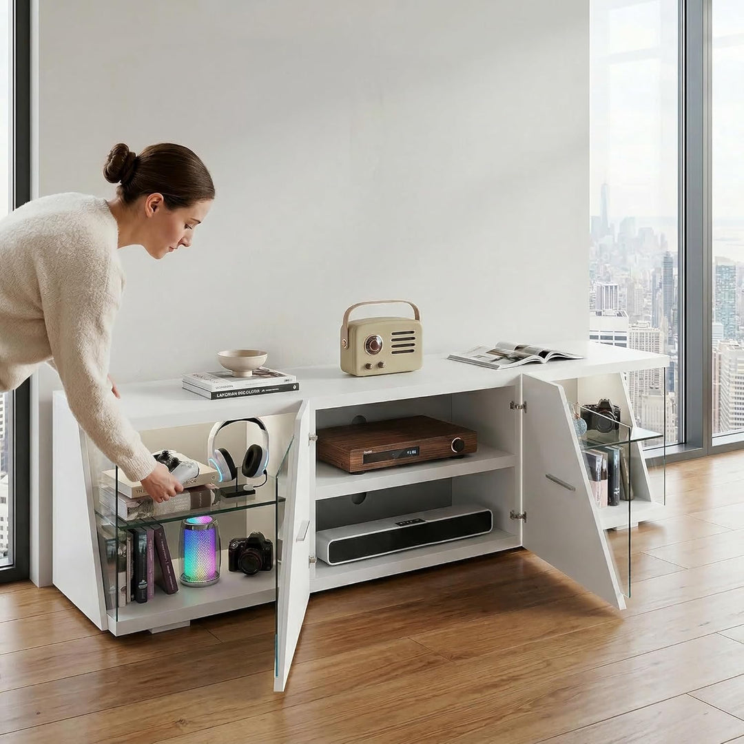 LED TV Schrank mit Beleuchtung LED TV-Ständer mit Aufbewahrung, Regal für Wohnzimmer Farben RGB Fern