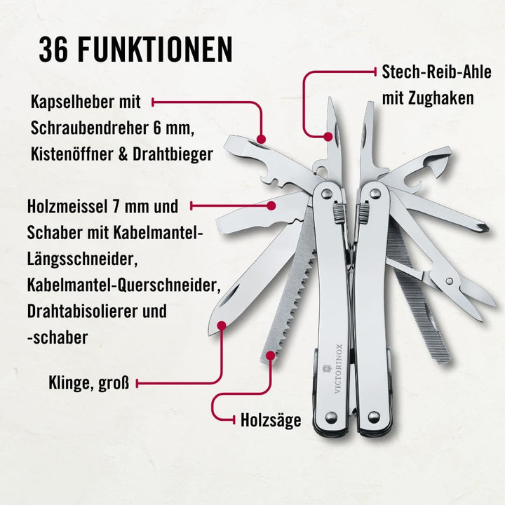 Victorinox Multifunktionswerkzeug Swiss Tool Spirit X Plus Ratchet, 36 Funktionen, Swiss Made, Multi