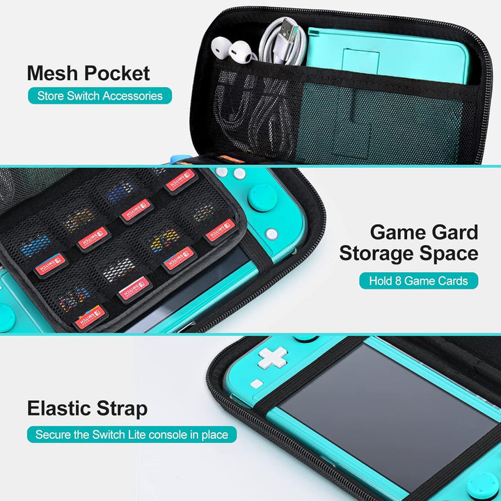 innoAura Switch Lite Tasche, Harte Tragetasche Hülle mit Speicherplatz für 8 Spiele, Transparenter T