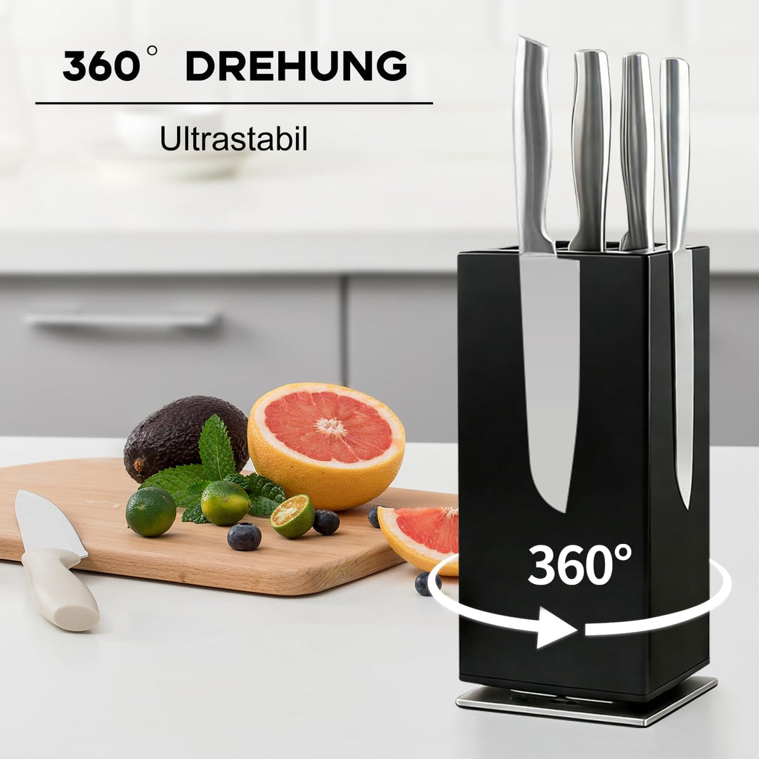 Magnetischer Messerblock aus Schwarz, 360° Drehbar, Universeller Messerhalter mit Vierseitigen Ultra