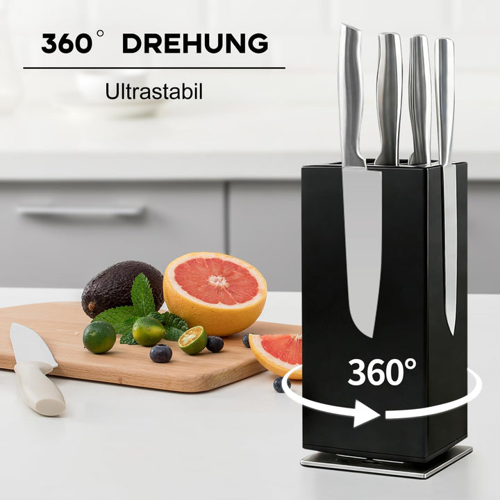 Magnetischer Messerblock aus Schwarz, 360° Drehbar, Universeller Messerhalter mit Vierseitigen Ultra